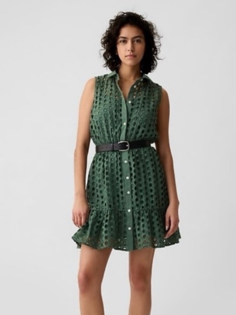Gap Sleeveless Olive Eyelet Shirt Dress